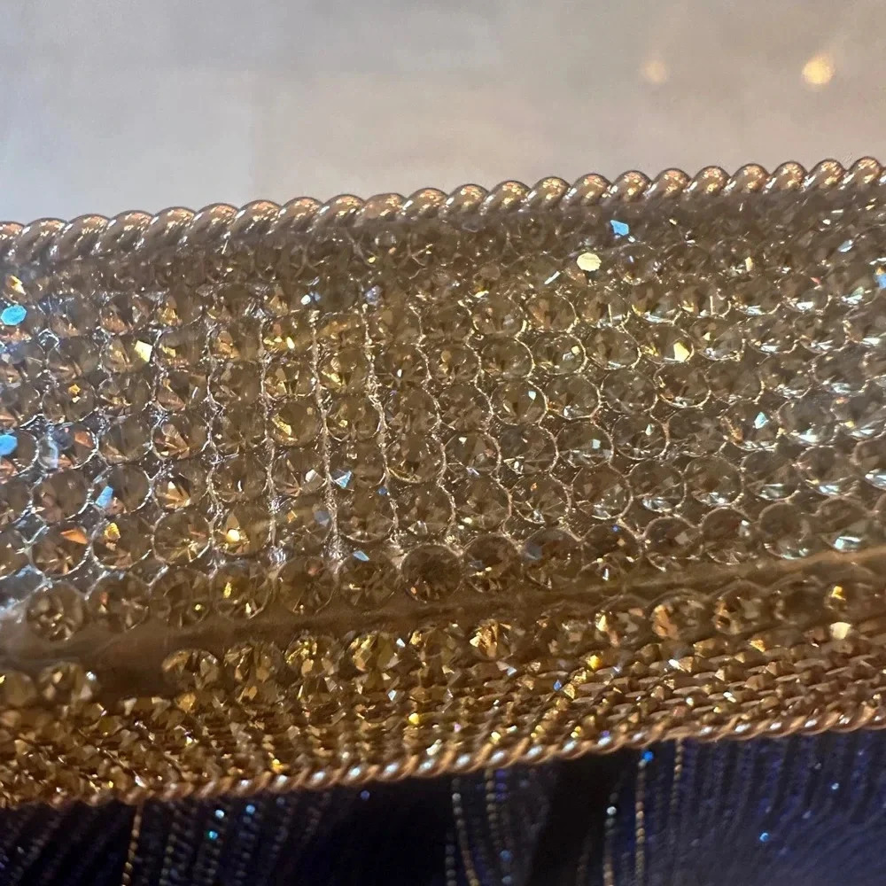 Blue sparkling evening clutch with crystals - Picture 8 of 14